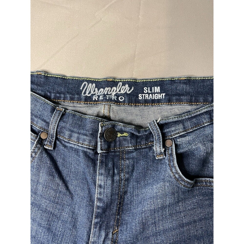 Wrangler Retro Jeans Mens 34x30 Slim Straight Western Cowboy Denim Whiskered - Picture 3 of 6